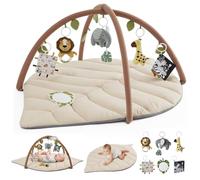 Blissful Diary Tapis d'éveil Bébé avec Arche Amovible, Forme des Feuilles Tapis Éveil Bébé 6 Jouets - Développement Sensoriel et Moteur Progressif, Enfant, Fille et Garçon, Beige Avoine
