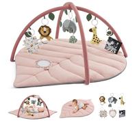 Blissful Diary Tapis d'éveil Bébé avec Arche Amovible, Forme des Feuilles Tapis Éveil Bébé 6 Jouets - Développement Sensoriel et Moteur Progressif, Enfant, Fille et Garçon, Rose Cristal