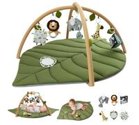 Blissful Diary Tapis d'éveil Bébé avec Arche Amovible, Forme des Feuilles Tapis Éveil Bébé 6 Jouets - Développement Sensoriel et Moteur Progressif, Enfant, Fille et Garçon, Vert Forêt