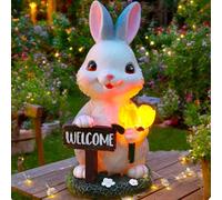 BlissfulAbode Charmante statue de lapin solaire avec tulipe LED pour décoration extérieure