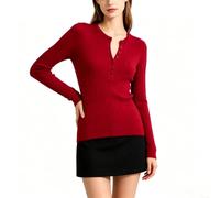 BlissfulAbode Haut à manches longues en tricot torsadé à col Henry pour | Texture classique en tricot torsadé, pour un design à col henry, manches longues, couleur unie, coupe régulière