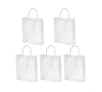 BlissfulAbode Lot de 5 sacs fourre-tout réutilisables en plastique PVC transparent avec poignée pour un emballage pratique et des achats (17,5 x 17,5 x 9,5 cm)