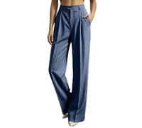 BlissfulAbode Pantalon décontracté rayé avec poches d'été pour femme | Style d'été décontracté, poches latérales, fermeture à boutons, motif rayé, pour un ajustement décontracté pour un usage
