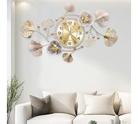 Blissio 2025 Grande horloge murale, horloge murale, design silencieux, design de feuilles Ginkgo en métal rétro, pour salon et cuisine, décoration murale (café rétro, arabe, 92 cm)