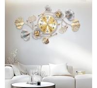 Blissio 2025 Grande horloge murale, horloge murale, design silencieux, design de feuilles Ginkgo en métal rétro, pour salon et cuisine, décoration murale (bleu rétro - arabe, 120 cm)