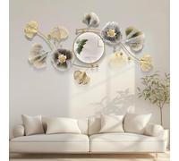 Blissio Grand miroir mural, miroir de décoration moderne, design 3dmetal ginkgo biloba, parfait pour le salon, la chambre, la salle de bain ou le mur d'entrée (couleur du café, 120 cm)