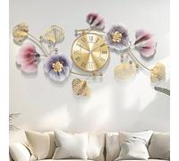 Blissio Grande horloge murale en métal avec feuille de Ginkgo 3D créative avec mouvement silencieux, décoration murale grande pour salon (couleur colorée, 120 cm)
