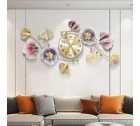 Blissio Horloges de salon, grande horloge murale, horloge murale silencieuse 3D, design de feuilles de Ginkgo en métal rétro, décorations murales pour salon (couleur colorée, 120 cm)