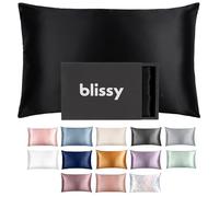 BLISSY Taie d'oreiller 100% Pure Soie de mûrier avec Fermeture éclair dissimulée Noir 22 mommes 6A