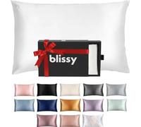 Blissy Taie d'oreiller en Soie 100% Pure Soie de mûrier avec Fermeture éclair dissimulée 22 mommes 6A pour Cheveux et Peau Taille Standard Queen et King Size Blanc