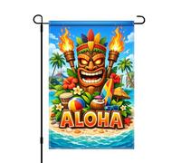 BlissYard Aloha Tiki Drapeau de jardin 30,5 x 45,7 cm double face vertical Décoration extérieure île tropicale plage cour jardin pelouse bannière été saisonnier