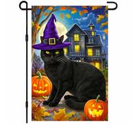 BlissYard Drapeau de jardin d'Halloween 30,5 x 45,7 cm - Chapeau de sorcière noir effrayant - Drapeau d'extérieur double face pour maison hantée citrouille cour bannière pour automne, porche, pelouse