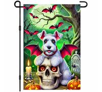 BlissYard Drapeau de jardin d'Halloween tête de mort de chien, drapeau de jardin, 30,5 x 45,7 cm, ailes de chauve-souris, effrayant, double face, décoration d'extérieur pour porche, pelouse, terrasse