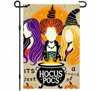 BlissYard Drapeau de jardin sorcières d'Halloween 30,5 x 45,7 cm Hocus Pocus Trio Drapeau de cour extérieur double face Bannière de bienvenue effrayante avec chaudron et chauve-souris pour porche