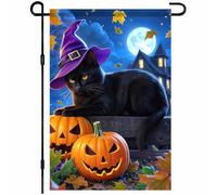 Blissyard Drapeaux de jardin 30,5 x 45,7 cm pour Halloween, drapeau d'automne pour extérieur, vertical, double face, chat noir, citrouille, chapeau de sorcière, bannière de vacances d'extérieur pour