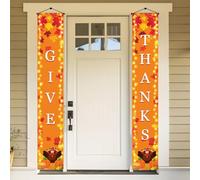 BlissYard Ensemble de bannières verticales de porte de Thanksgiving de 30,5 x 180,3 cm « GIVE THANKS » - Décoration de porte d'automne à suspendre avec dinde, citrouille, tarte au maïs, orange chaud
