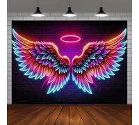 BlissYard Tapisserie lumineuse à la lumière noire avec ailes d'ange réactives aux UV - Tapisserie murale - Ailes d'ange roses - Pour filles et adolescents - Décoration de fête - Carnaval - 150 x 198