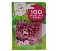 Blister 100 pions de loto magnetiques rose 17 mm - pions de marquage aimantes - jetons bingo - set accessoire jeu + carte