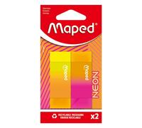 Maped Gommes Néon bi-couleurs – Efficace, ne laisse pas de trace – Rectangle 22x12x61 mm – Lot de 2