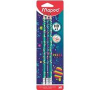 Maped Crayons graphite Pixel Party HB N°2 embouts gomme ergonomiques 6 pièces
