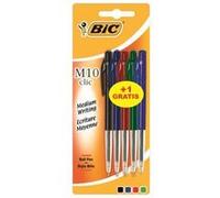 BIC M10 Clic - Stylos à bille (Noir, Bleu, Vert, Rouge, Noir, Bleu, Vert, Rouge, Transparent, Clip-on retractable ballpoint pen, Moyen, Rond, Métal)
