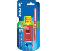 Blister V5 Hi-Tecpoint Rechargeable - Liquid Ink Roller Pen - Red Fine Point + 1 Case Of 3 Cartridges