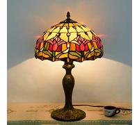 Blivuself 12 pouces Tiffany verre Lampe de table Lampe de jardin américaine Creative Retro Red Tulip Hôtel Chambre lampe de bureau nuit