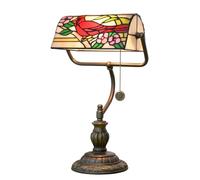 Blivuself Oiseau Cardinal du Nord Lampe de Bureau Tiffany en Verre Teinté Multicolore Lampe de Table Vintage Chambre à Coucher Bureau Étude Lecture Cadeau Lampe de Bureau Antique