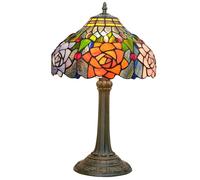 Blivuself Tiffany Style Stained Glass Lamp Red Orange Purple Pink Rose Table Lamp Bedroom Bedside Reading Desk Light for Living Office Retro Unique Cute Accent Decor Village Gift Nightstand Lamps