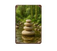 BLJKHTGG Plaque en métal vintage avec pierres zen dans un ruisseau de forêt pour pub, club, café, bar, maison, décoration murale rétro 20 x 30 cm