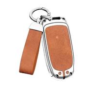 BLKCVDH Étui for e Voiture Compatible avec Jeep Renegade Compass Cherokee Grand Compatible avec Chrysler 300C Wrangler en Alliage de Zinc et Cuir(A-Silver Brown)