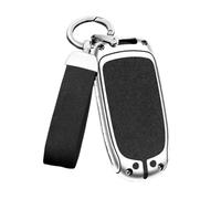 BLKCVDH Étui for e Voiture Compatible avec Jeep Renegade Compass Cherokee Grand Compatible avec Chrysler 300C Wrangler en Alliage de Zinc et Cuir(A-Silver Black)