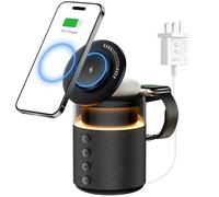 BLKE Station de charge sans fil avec haut-parleur de téléphone, haut-parleur Bluetooth audio à induction, support de téléphone, cadeaux d'anniversaire pour homme, femme, charge rapide 15 W, veilleuse