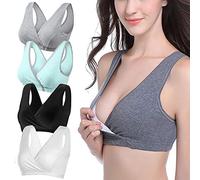 Bllatta Femme Soutien-Gorge de Maternite d'allaitement pour/Sommeil 4 pièces (Small, Noir+Gris+Vert+Blanc)