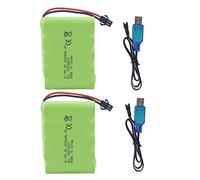 BLLRC 2PCS 6.0V 2800mAh AA Batterie Rechargeable SM-2P Plug avec 2PCS Ligne de Charge USB pour TB141 TB142 DE37 RC Voiture Jouet Télécommandé Excavatrice, Camion, Voiture d'Ingénierie