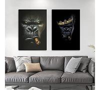 BLLXMX Animal toile Art gorille fumer cigare peinture à l'huile imprimer des postes et des impressions mur Art photo salon décor à la maison-60x85cmx2 sans cadre