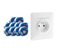 BLM - Lot de 10 Boîtes d’Encastrement No Air Multimat 67 x 40 mm + Prise Simple Encastrable 16A 2P+T - Installation Électrique Murale Conforme BBC RT2012 - Bleu et Blanc