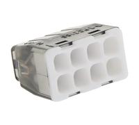 BLM Mini Connex, Borne à Insertion Directe 8 Entrées, Sachet de 10, Compatible Fils 0.2-2.5 mm², Tension 450V, Courant 24A, Longueur Dénudage 11mm, Couvercles Codés Couleur, Options 2-8 Entrées