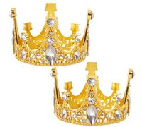 BLMHTWO Lot de 2 décorations de gâteau en forme de couronne dorée et argentée, petite couronne de princesse, mini diadème, décoration de gâteau pour femme, fille, mariage, décoration sur le thème