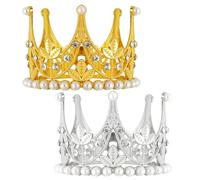 BLMHTWO Lot de 2 décorations de gâteau en forme de couronne dorée et argentée, petite couronne de princesse, mini diadème, décoration de gâteau pour femme, fille, mariage, décoration sur le thème