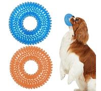BLMHTWO Lot de 2 jouets à picots pour chien - Balles couineurs en caoutchouc durables - Anneaux dentaires pour chien de petite et moyenne taille - Pour entraînement intérieur et extérieur - Nettoyage