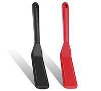 BLMHTWO Lot de 2 spatules pour la cuisine, spatule en silicone avec trou de crochet, résistante à la chaleur, anti-adhésive, pour la cuisson des hamburgers, pizza, steak (noir et rouge)