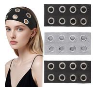 BLMHTWO Lot de 3 bandeaux à œillets pour femme, bandeau élastique à œillets ajourés, bandeau à œillets larges style punk Y2k (noir et gris)