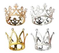 BLMHTWO Lot de 4 décorations de gâteau en forme de couronne dorée et argentée - Mini couronne de princesse - Décoration de gâteau pour femme et fille - Pour mariage