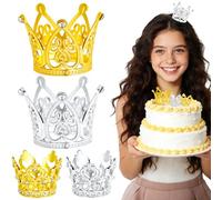 BLMHTWO Lot de 4 décorations de gâteau en forme de couronne dorée et argentée, petite couronne de princesse, mini diadème, décoration de gâteau pour femme et fille, mariage, décoration sur le thème