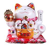 Blmirror 7 Pouces en CéRamique Faisant Signe de Chat Maneki Ornement Feng Shui DéCoration BalançOire Chanceux Chat, A