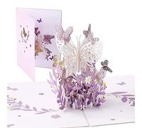 Blmirror Carte -Up D'Anniversaire Papillon Violet, Panier de Fleurs Papillon Cartes de VœUx 3D pour Femme Fille Fille, FêTe des MèRes