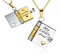 BLNC Collier Fille, Pendentif Livre My Little Star de Maman et Papa, Collier Ajustable avec Pages Multiples, Acier Inoxydable, Bicolore