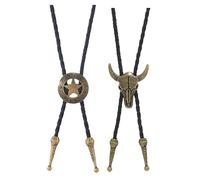 BLNC Lot de 2 cravates bolos en cuir, chaîne étoile Texas Ranger et crâne de vache, style western pour homme (Doré)