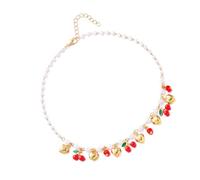 BLNGET Adorable collier cerises et fraises avec accents de margarite naturelle, chaîne réglable pour tenue décontractée ou de rendez-vous galant, taille L, As show, Alliage de zinc, perle d'imitation